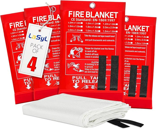 LaSyL Fire Blanket Emergency for Home, 40" x 40"(Pack of 4), Fire Supression Blanket Good for Home Safety, Kitchen, and Camping,Hurricane Preparedness Items