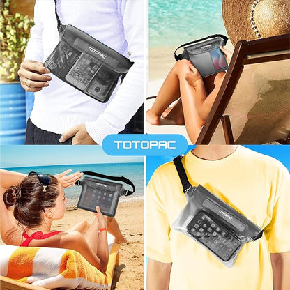 2-Pack Waterproof Fanny Pack, Phone Pouch with Waist Strap, 9x6.7 Inch Dry Bag for Phone, Cash, and Valuables – for Swimming, Kayaking, Boating, Snorkeling, and Water Sports (2, Grey + Grey)