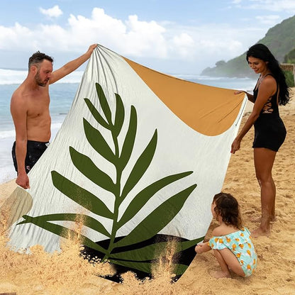 Boho Beach Blanket Waterproof Sandproof, 78''×86'' Large Sand Free Beach Mat with 4 Stakes for 1-4 Adults, Big Compact Lightweight Outdoor Picnic Blanket for Camping, Hiking, Travel