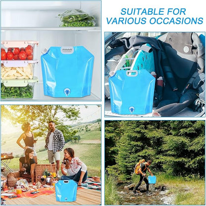 PATIKIL 2.6 Gallon Collapsible Water Container Bag with Spigot, 3 Pack PE Folding Water Jug Carrier for Camping, Hiking, Emergency Water Storage, Blue
