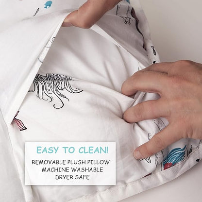 JumpOff Jo - Toddler Nap Mat - Sleeping Bag for Kids with Removable Pillow and Ultra Soft Blanket for Preschool, Daycare, and Sleepovers - Mermaids