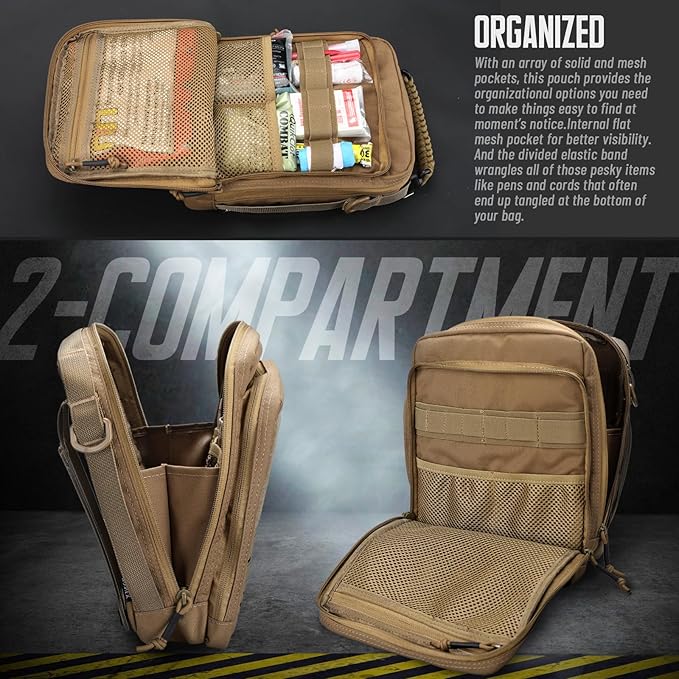 WYNEX Tactical Molle Admin Pouch, Utility EDC Pouch Organizer Modular Tool Pouch of Double Layer Design Medical EMT Attachment Bag Large Capacity with Elastic Webbing Insert Panel
