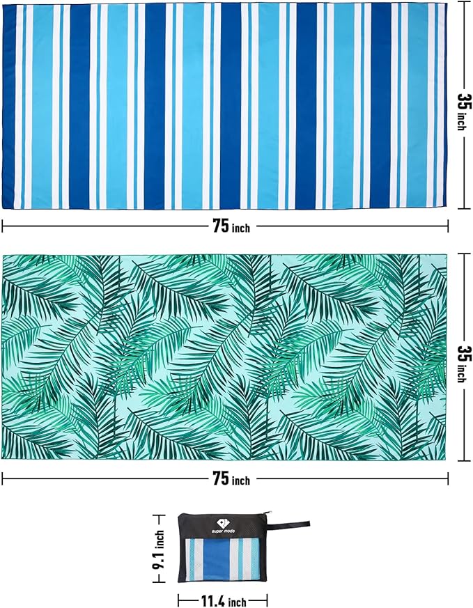 2 Pack Microfiber Beach Towel, Oversized Microfiber Pool Towel 75”x 35”, Sand-Free Beach Towel, Quick Drying Camping Towel, Super Absorbent Bath Towel Blanket, Soft Breathable and Lightweight