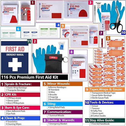 Compact First aid Kits,Portable First Aid Kit with Labelled Compartments Molle System Medical Kit for Car, Hiking, Backpacking, Camping, Traveling, and Cycling-111 Piece