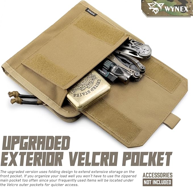 WYNEX Tactical Folding Admin Pouch, Molle Tool Bag of Laser-Cut Design, Utility Organizer EDC Medical Bag Modular Pouches Tactical Attachment Waist Pouch Include U.S Patch