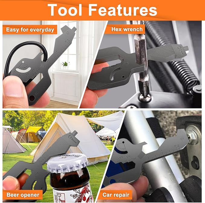 20 In 1 Multitool Pocket Tool, Gift for Boyfriend Him Husband Men, EDC Gadgets with Bottle Opener, Screwdriver, Hex Wrench - Unique Mini Utility Key Shaped Pocket Tool, Black, 1 Pack