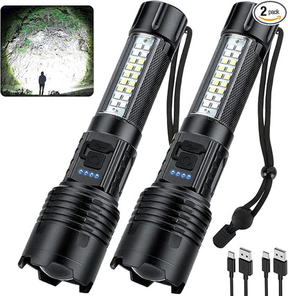 Rechargeable Flashlights High Lumens 2 Pack, 990000 Lumen Bright LED Flashlight with 7 Lighting Modes, IPX7 Waterproof Powerful Handheld Flash Light for Home Camping Emergency