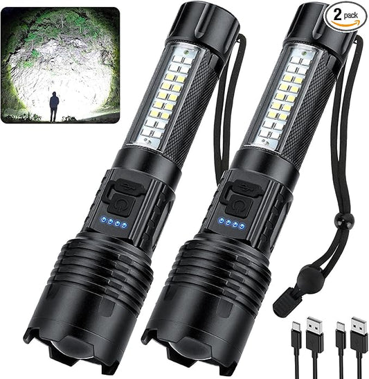 Rechargeable Flashlights High Lumens 2 Pack, 990000 Lumen Bright LED Flashlight with 7 Lighting Modes, IPX7 Waterproof Powerful Handheld Flash Light for Home Camping Emergency