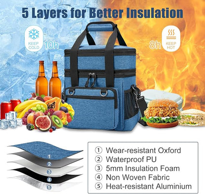 Insulated Lunch Box for Men/Women: Reusable Lunch Bag for Work Office Daytrip Picnic Beach - Leakproof Cooler Tote Bag Organizer for Adults - Blue