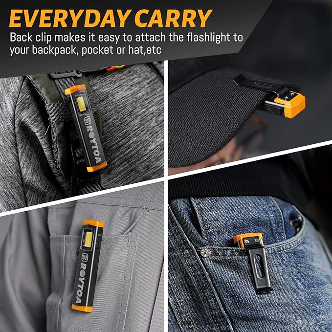 Mini Flashlight, Rechargeable Flashlights 300 Lumens Pocket EDC Flashlight with Magnetic Base Small Handheld Flashlight with Clip for Camping, Outdoor, Emergency
