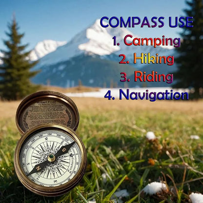 Engraved Brass Compass, Antique Nautical Vintage Directional Magnetic Compass, with Famous Scripture Quote, Baptism Gifts with Leather Case