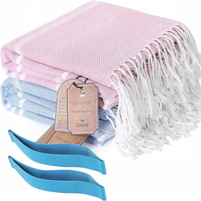 2 Packs Turkish Beach Pool Towels Sandproof Thin Lightweight Fast Drying Compact XL Large Big Wide Long Lounge Chair Cover Sandless Camping Blanket Gear Stuff Necessities Toallas de Playa Women Gifts