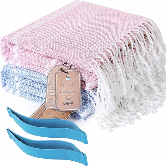 2 Packs Turkish Beach Pool Towels Sandproof Thin Lightweight Fast Drying Compact XL Large Big Wide Long Lounge Chair Cover Sandless Camping Blanket Gear Stuff Necessities Toallas de Playa Women Gifts