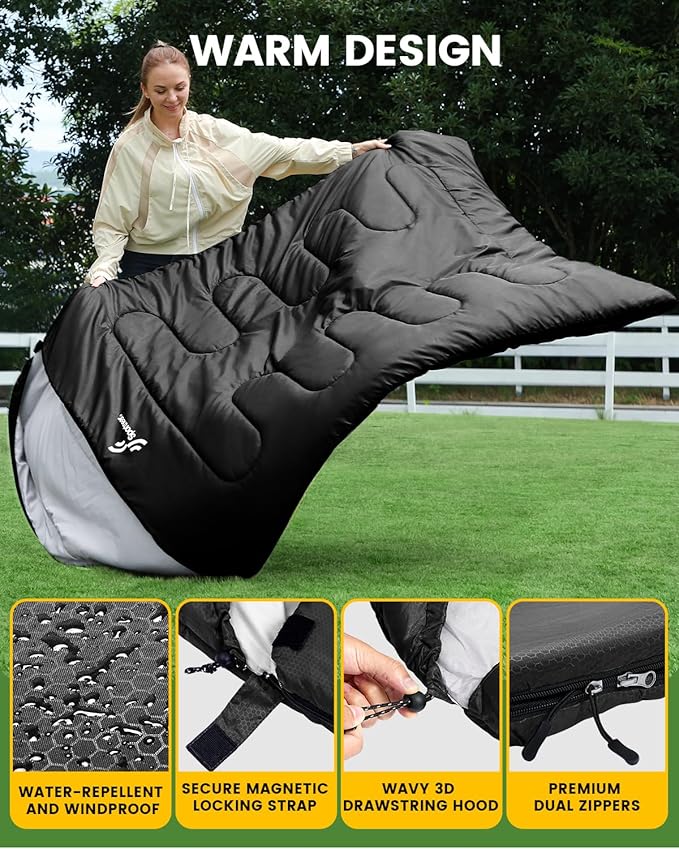 Sportneer Double Sleeping Bag for Adults with 2 Pillows, Queen Size Two Person Sleeping Bag for All Season, 2 Person Sleeping Bags for Cold Weather Camping Hiking Backpacking