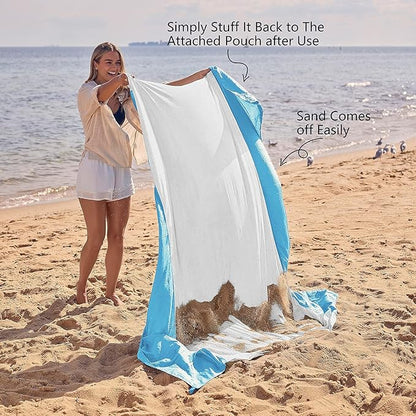 WEKAPO Beach Blanket Sandproof, Extra Large Beach Mat, Big & Compact Sand Free Mat Quick Drying, Lightweight & Durable with 6 Stakes & 4 Corner Pockets