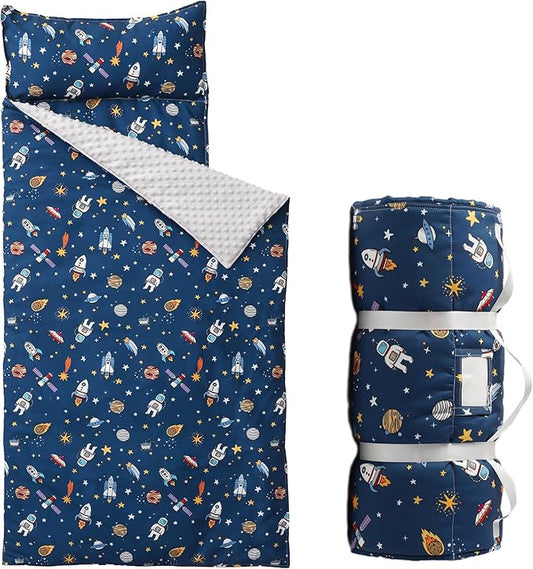 Bunnikins & Clover Toddler Nap Mat with Removable Pillow, Nap Mats for Preschool, Easy Clean Toddler Nap Pad for Kindergarten, Kids Sleeping Bag for Travel Camping