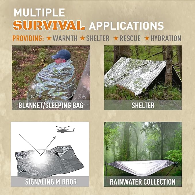 Emergency Blankets for Survival, 25 Pack, Mylar Foil Blankets, Thermal Space Blanket, Car Supplies, Camping Accessories, Hiking, Outdoor Gear and Equipment, Bug Out Bag.