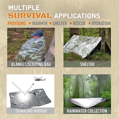 Emergency Blankets for Survival, 25 Pack, Mylar Foil Blankets, Thermal Space Blanket, Car Supplies, Camping Accessories, Hiking, Outdoor Gear and Equipment, Bug Out Bag.