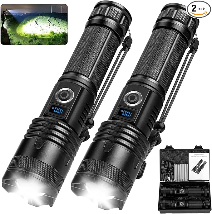 Flashlights High Lumens Rechargeable 2 Pack,990000 Lumens Super Bright Flashlight, Powerful Led Flashlight with 5 Modes & IPX6 Waterproof, Brightest Handheld Flashlights for Home, Camping, Hiking