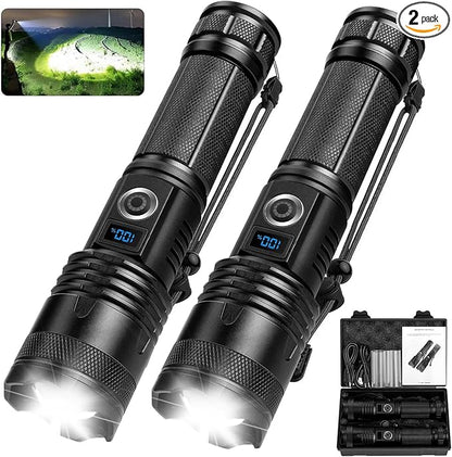 Flashlights High Lumens Rechargeable 2 Pack,990000 Lumens Super Bright Flashlight, Powerful Led Flashlight with 5 Modes & IPX6 Waterproof, Brightest Handheld Flashlights for Home, Camping, Hiking