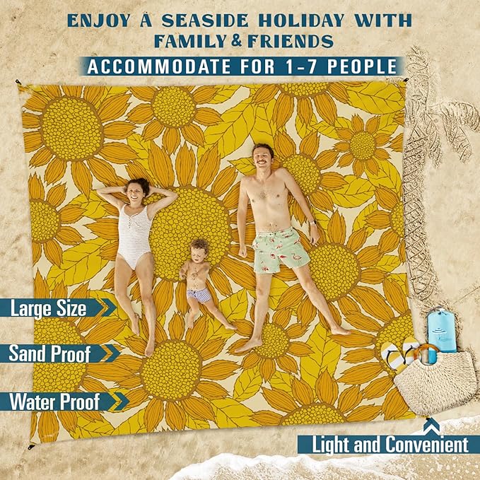 Beach Blanket Sandproof Waterproof 78''×110'' 1-7Adults Oversized,Compact Lightweight Durable Beach Mat for Travel Camping Hiking Picnic Blanket