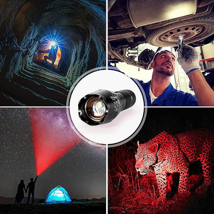 M MAKETHEONE Red and White Flashlight, Super Bright 2in1 Handheld LED linternas Zoomable Aluminum Alloy Torch for Camping Hiking Caving Indoor Emergencies