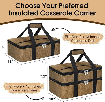 Double Insulated Casserole Carrier, Portable Casserole Carrier for Hot or Cold Food Lunch Tote Warmer or Cooler Bag, Lasagna Lunch Bag for Potluck Parties- Fits 9" x 13" Baking Dish-Coffee