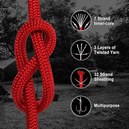 WEREWOLVES Paracord Rope, 7 Strand Type III Parachute Cord 4mm 100ft / 200ft for Crafting, DIY Projects, Survival Bracelets (Red, 100 ft)
