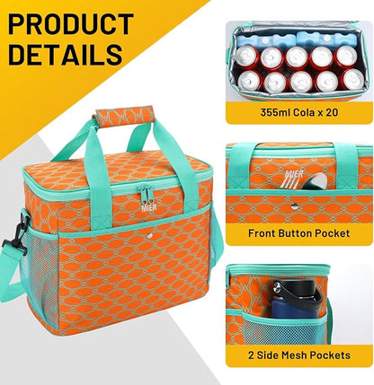 MIER 18L Large Soft Cooler Insulated Picnic Bag for Grocery, Camping, Car, Bright Orange Color