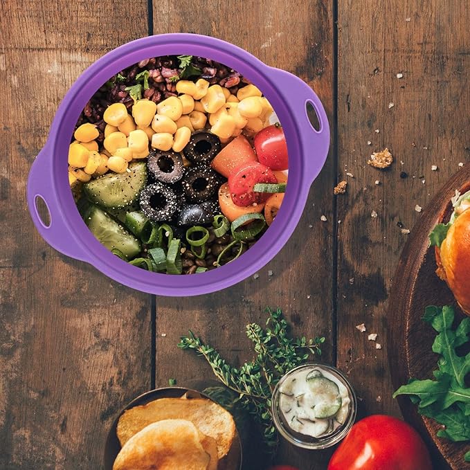 Collapsible SiliconelSalad Bowl 64oz Camping Bowl Outdoor Hiking Travel Durable Bowl for Storage and Mixing Food-Grade Silicone Food Storage Container 1 Pack (Purple)