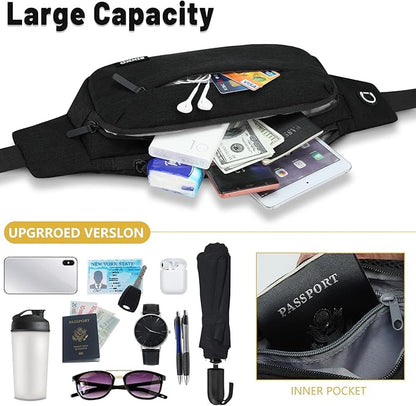 SINNO Large Crossbody Fanny Pack for Women Men Belt Bag With 4-Zipper Pockets for Travel Running Hiking Workout Dog Walking Outdoors Sport Fishing Waist Pack Bag Carrying All Phones