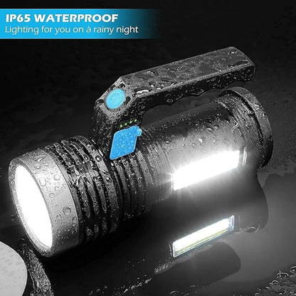 Wrrozz LED Flashlight High Lumens - USB Rechargeable Flashlight for Camping, Hiking, Walking - Powerful Emergency Flashlight with 4 Modes for Outdoor Use - Bright Flashlight with Sidelight Lantern