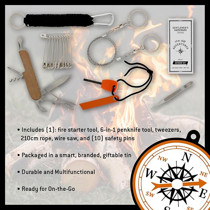 Gentlemen's Hardware - The Great Outdoors Kit, Tin-Cased Multi-tool, 15-Piece Survival Kit, A Camping Essential, 100% Stainless Steel, The, Versatile, Convenient