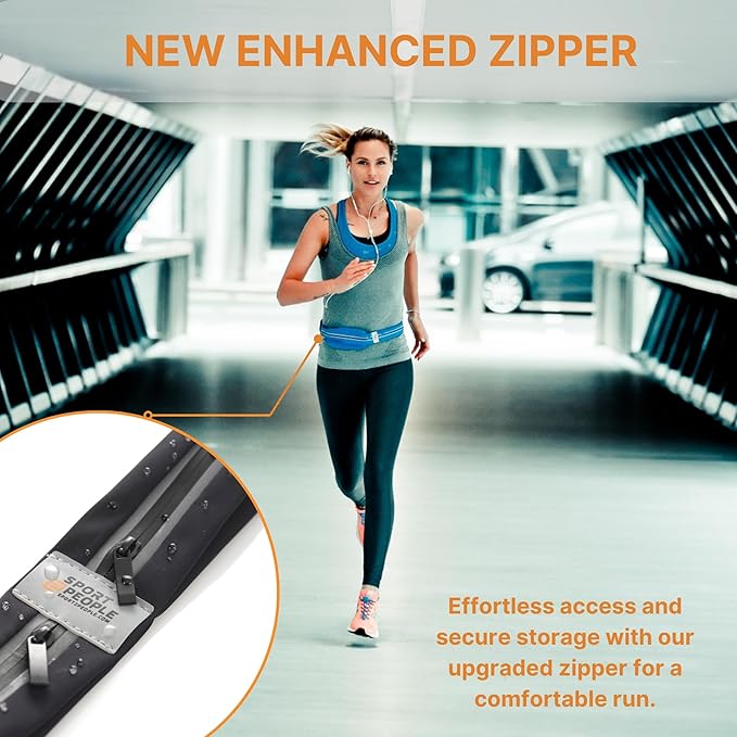 Slim Running Belt for Women and Men, Waterproof Phone Holder for Running, Reflective 2-Pocket Waist Pack for Storing Runner’s Essentials Safely, Runner’s Fanny Pack, Money Belt Fits Most Phones