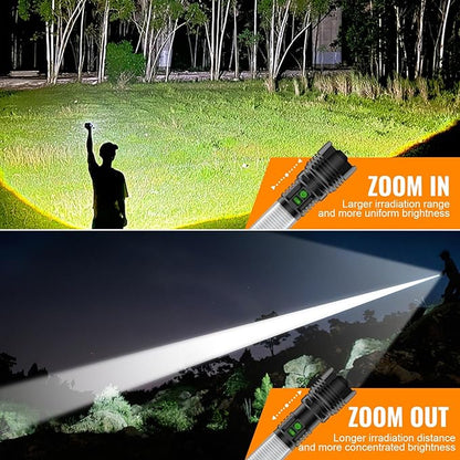 Flashlights 100000 High Lumens Rechargeable - 360° COB Lantern Camping Flashlight 2000 Meters Long Beam Super Bright LED Flash Light, Waterproof, 20H Runtime,5 Modes,Zoomable Handheld Flashlight