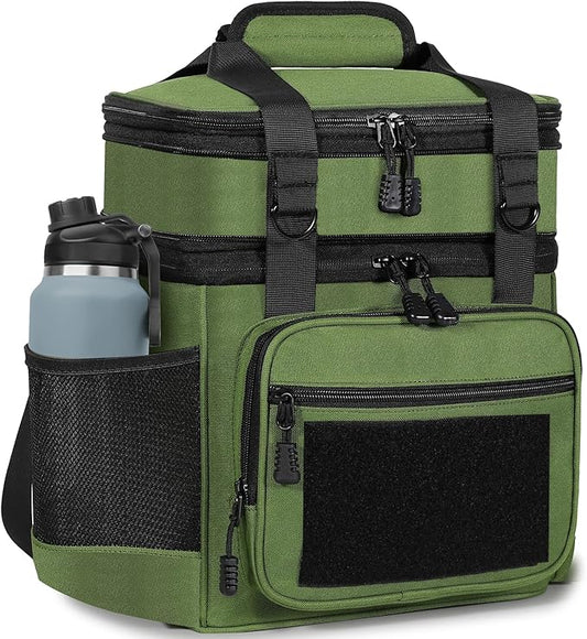 Double Deck Insulated Lunch Box, Expandable Large Lunch Bag Leakproof Cooler Bag Lunch Pail for Men Women Adults Work Shifts Travel Daytrip,16L,Army Green