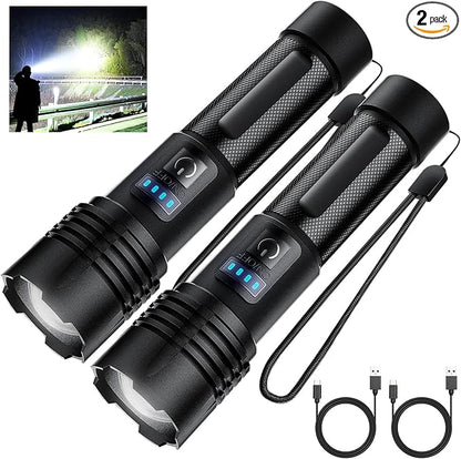 Flashlight High lumens Rechargeable 2 Pack, 900000 Lumens Super Bright Flashlight, IPX7 Waterproof, Tactical Flashlights High lumens, Powerful Flashlights for Camping Home Emergencies