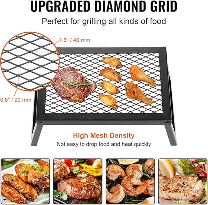 VEVOR Folding Campfire Grill, Heavy Duty Steel Mesh Grate, 18" Portable Camping Grates Over Fire Pit, Camp Fire Cooking Equipment with Legs Carrying Bag, Grilling Rack for Outdoor Open Flame Cooking