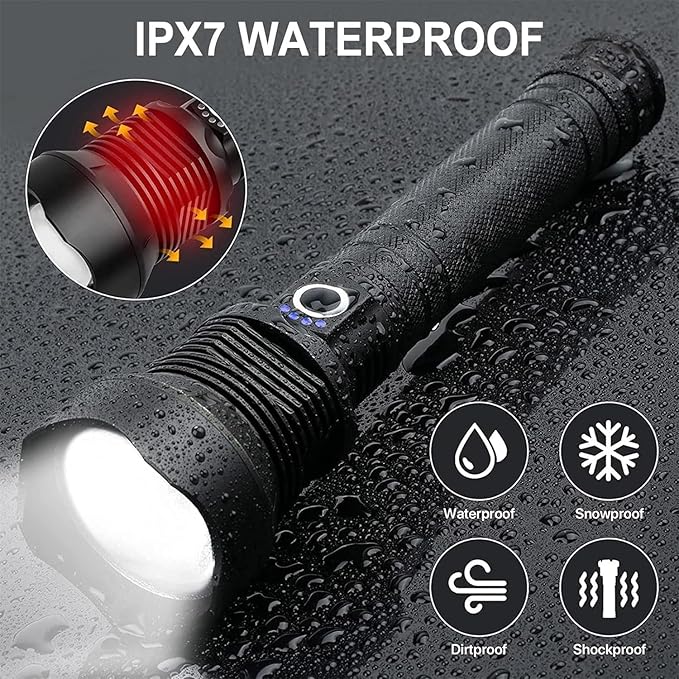 Flashlights High Lumens Rechargeable,990000 LM XHP90.2 Super Bright Flashlight with Zoomable & 5 Modes & IPX7 Waterproof for Camping