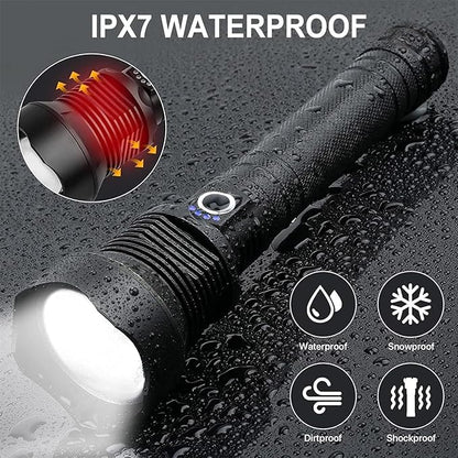 Flashlights High Lumens Rechargeable,990000 LM XHP90.2 Super Bright Flashlight with Zoomable & 5 Modes & IPX7 Waterproof for Camping