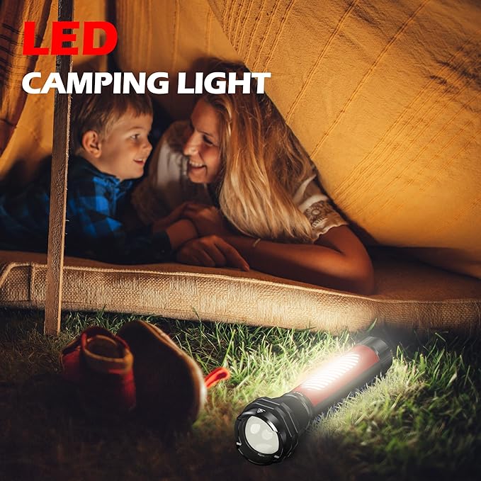 FORTO Flashlight 100000 High Lumens,Super Bright LED Rechargeable Flashlight,Zoomable,Waterproof,4 Modes Flash Light with Side Lights,Handheld Flashlights for Camping,Hiking,Emergency,Home,Red