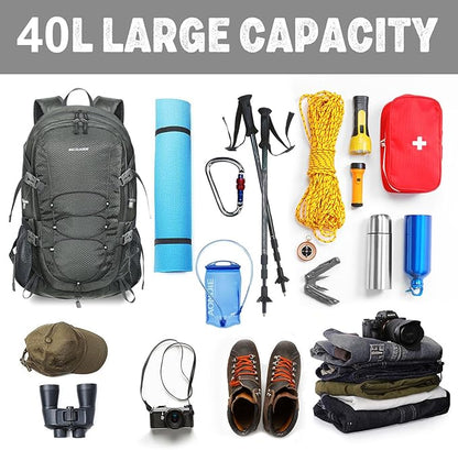 40L Lightweight Hiking Backpack Travel Packable Daypack for Women and Men, Grey