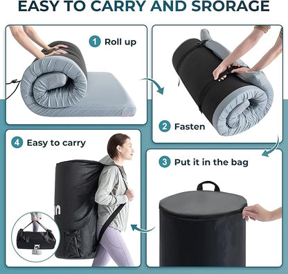 Kingfun Memory Foam Camping Sleeping Pad, CertiPUR-US Camping Mattress Waterproof Roll Up Mattress Guest Bed, Thick Floor Sleeping Mat for Car Truck Tent for Adults with Travel Bag