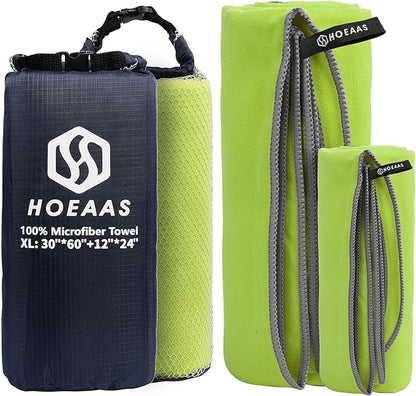 HOEAAS 2 Pack Microfiber Camping Towels, Quick Dry Towel, Super Absorbent Ultra Compact Travel Towel Soft Lightweight Sports Towel for Sweat Fast Drying Towels for Pool,Gym,Hiking,Backpacking,Fitness
