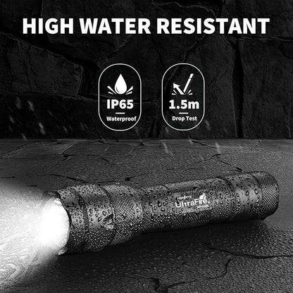 ULTRAFIRE LED Flashlight Single Mode Zoomable 1000 Lumens Super Bright EDC Flashlight, Small Waterproof Flash Light, Adjustable Focus Tactical Flashlight, 502Z (Battery Not Included)