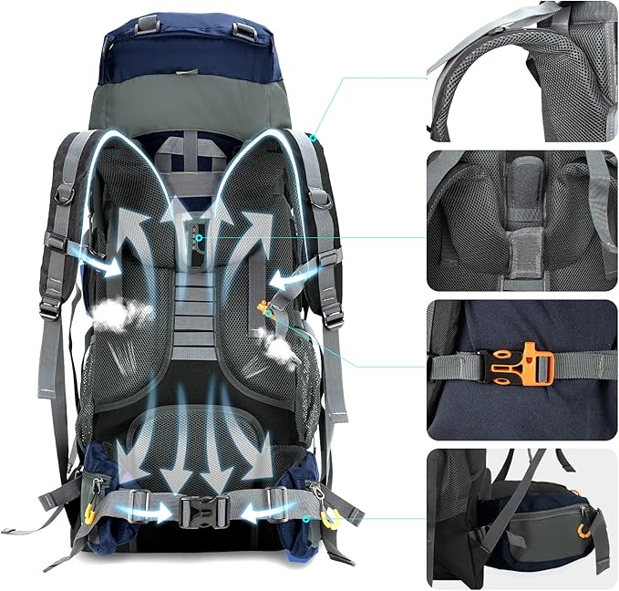 Night Cat Camping Backpacks 90L with Internal Frame Hiking Backpack for Men Women Waterproof Lightweight Breathable Outdoor Mountaineering Traveling
