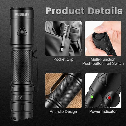 RM-F3 EDC Flashlight High Lumens, IP68 Waterproof Flash Light, Rechargeable Flashlights for Home, Outdoor, Exploration, Hiking, Camping, Rescue, Hunting, Cycling, Hurricane Emergency