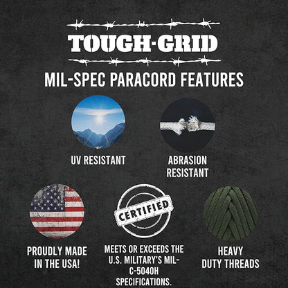 TOUGH-GRID Premium 550lb Paracord Rope - 200 Ft. - Neon Green - 100% Nylon Type IV Mil-Spec - UV & Abrasion Resistant - Heavy Duty Strands - Outdoor Survival Rope - Used by US Military - Made in USA