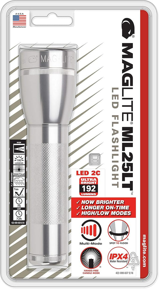 Maglite ML25LT LED 2-Cell C Flashlight, Silver