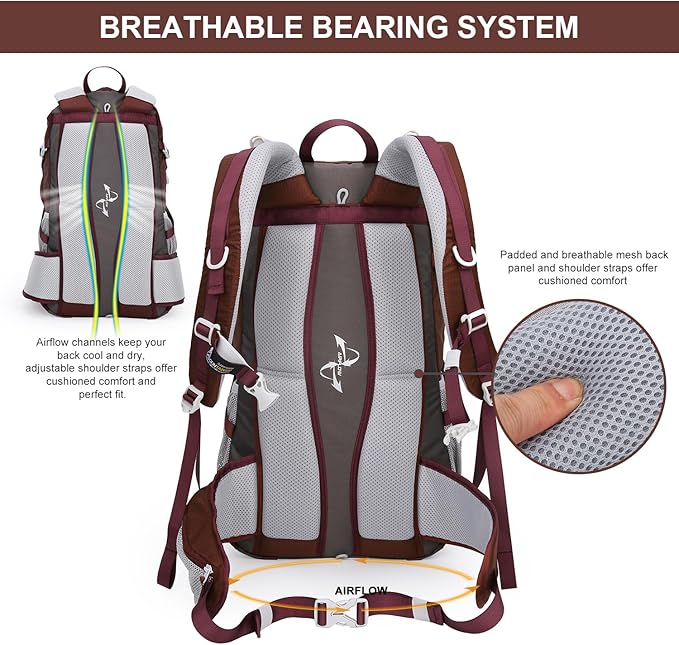 MOUNTAINTOP 40L Hiking Backpack Travel Daypack with Rain Cover for Outdoor Backpacking, Camping